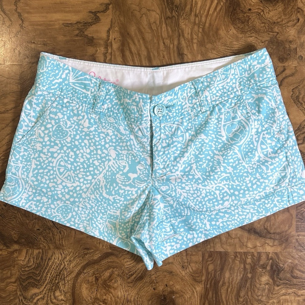 Lilly Pulitzer Walsh Short Womens 2 Turquoise White Excellent Abstract Coastal